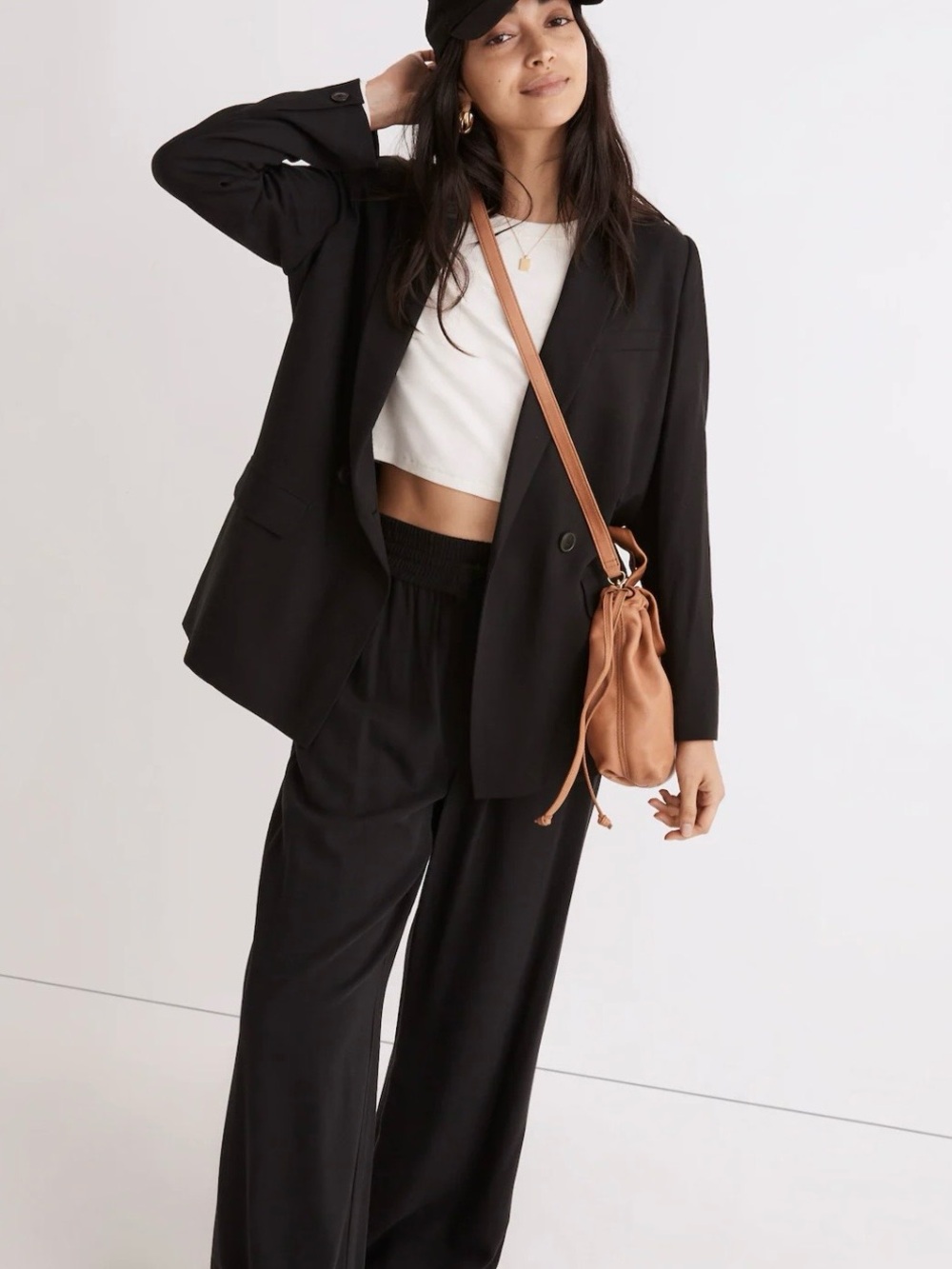 Madewell Black Drapeweave Caldwell Double-Breasted Blazer Size XS